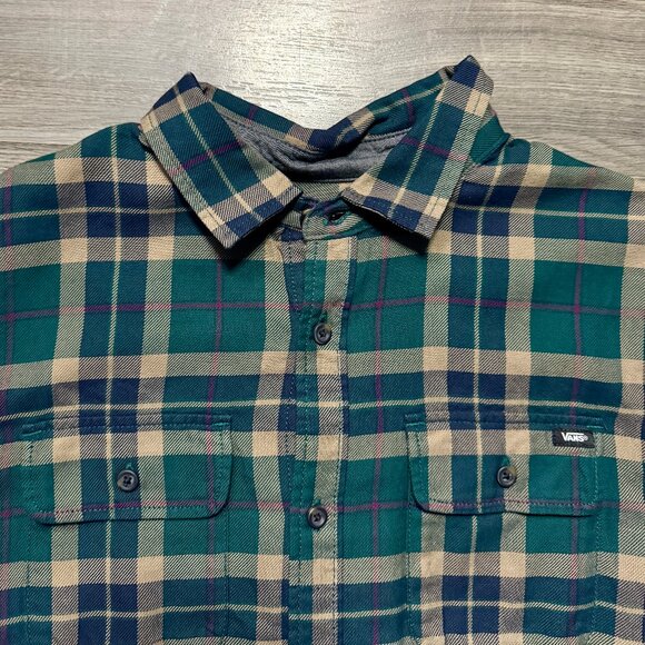 *NEW Vans Men's Box Flannel Classic Long Sleeve Shirt - Blue/Brown Plaid - Picture 2 of 7